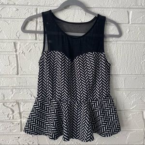 Material Girl - PEPLUM BUSTIER BLACK/WHITE STRIPED MESH TANK TOP - SIZE MEDIUM